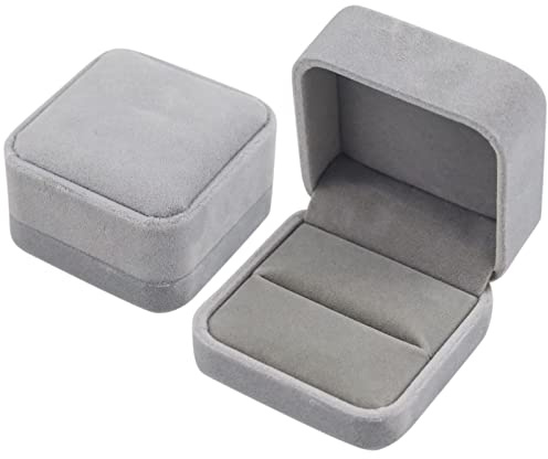 REBECASKYENS Boîte à bijoux en velours pour bague de mariage, suggestion, Saint-Valentin, centre commercial, comptoir, boîte cadeau (gris)