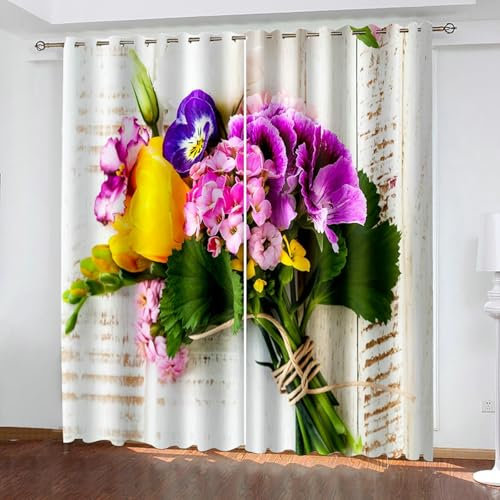 Bishilin Vorhänge Verdunklung mit Ösen 214x274CM, Gardinen Blickdicht 2er Set Muster Blumenstrauß Verdunklungsvorhänge Jugendzimmer Kinderzimmer