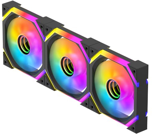 Jungle Leopard GALAXY-SE Infinity Mirror RGB PC Lüfter 120MM,1600±10% RPM,32 ARGB LEDs,5V3PIN ARGB und 12V4PIN PWM Lüfter (Black, Reverse-3PCS)