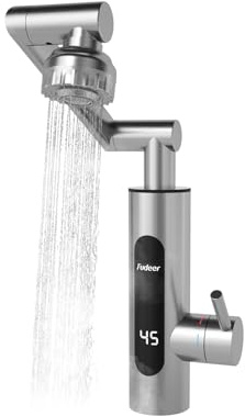 Fudeer 220V elektrischer Durchlauf-Warmwasserhahn für Küche,Edelstahl | Sofort warmes Wasser,einfacher Einbau,Digitaldisplay,1080°drehbarer Auslauf,vielseitig,rostfrei,robust,pflegeleicht