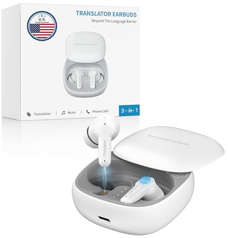 Anfier M3 AI Translation Earbuds Real Time, Offline Translator Device in 144 Languages, 3-in-1 Two-Way Audífonos Traductores, Language Headphones for iOS & Android, No Subscription Required (White)