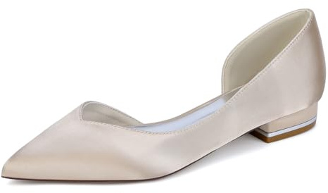 TNMIUH Zapatos de Novia Planos, Punta Fina, Blanco, Marfil Satén, Mujer Elegantes para Ceremonia para Boda, Madre de la Novia,Invitadas y Damas de Honor,Champagne,42 EU