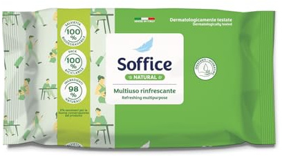 Soffice Natural, Mehrzweck-Reinigungstücher, erfrischend, 100% biologisch abbaubar, 20 Packungen mit je 20 Stück