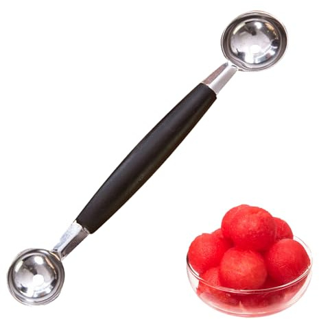 Double Sided Melon Baller – Stainless Steel Fruit Scoop Cutter for Watermelon, Cantaloupe, Kiwi – Dual-End Carving Tool for Fruit Balls & Decorative Food – Easy Grip Kitchen Gadget for Home & Parties
