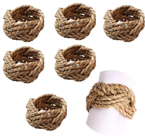 6 Pièces Anneau De Serviette Tissé, Ensemble d'Anneaux De Serviette Tissé, Anneau de Serviette Tissé à La Main, Ronds de Serviette Naturels, Utilisé pour La Décoration de Table, Mariages, Fêtes