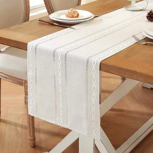 Boho Creme Landhausstil Tischläufer 33x140 cm Beige Rechteckige Häkelspitze Mesh Tisch Läufer Modern Outdoor Tischdecke Dekoration für Küche Bauernhaus böhmische Hochzeit Tabletop Dekor