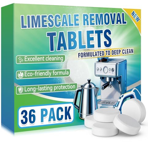Inpumo Kettle Descaler Tablets, 36 Pcs Powerful Limescale Remover for Kettles, Cafetieres, Irons, Shower Heads, Fast-Acting, Odour-Free, Individually Wrapped Kettle Cleaner Descaling Tablets