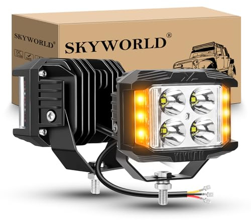SKYWORLD 2 x LED-arbetsstrålkastare, 10 cm 4 tum 35 W 3500LM stroboskopisk kub ledstång 12 V 24 V spotlight spotlight arbetslampor för 4 x 4 offroad bil lastbil SUV ATV traktor, vit bärnsten