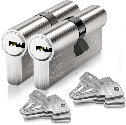 MANICAF Lot de 2 cylindres de serrure 40/40 à fermeture identique - Cylindre profilé - Serrure à cylindre européen - 80 mm - Avec 10 clés en laiton