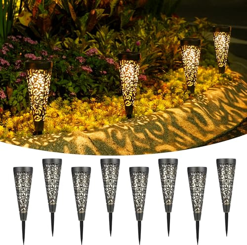 Solarlampen für Außen Garten 8 Stück, Orientalische Solarleuchten Garten mit Erdspieß, IP65 Rostfrei LED Gartenbeleuchtung Wegebeleuchtung Retro für Patio Blumenkasten, Geschenk für Frauen(Bronze)