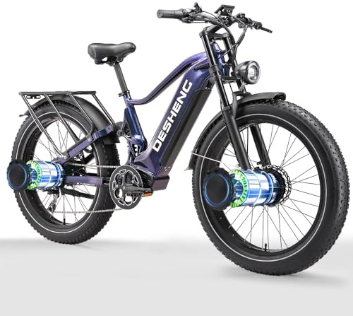W Wallke D26 Adult Dual Motor Electric Bicycle with Full Suspension, 26-inch Fat Tire Mountain Bike Battery, 48V 25AH, Hydraulic Brakes