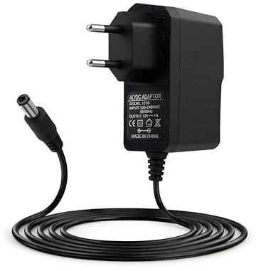 Adaptador de Corriente AC/DC 12V 1A Cargador 100-240V, Fuente de Alimentación 12 Voltios Enchufe EU, Transformador 12V 5,5mm x 2,1mm Salida, Cable 1,5M Enchufe Europeo para Tira LED, Cámara CCTV, Rout