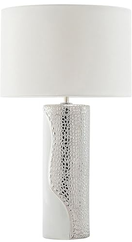 Beliani Tischlampe im Glamour Stil Kunstseide/Porzellan weiß/silber Aiken