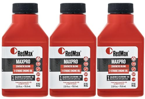 3pk 2.6oz Bottles of Red Max Synthetic 2 Stroke Oil w/Fuel Stabilizer 50:1 1gal