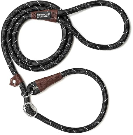 Friends Forever extremt hållbart hundkoppel, premium kvalitet bergsklättring rep bly, starkt, robust bekvämt koppel stöder de starkaste dragande stora medelstora hundar 1,8 m, svart