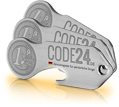 Einkaufswagenlöser F6 / Schlüsselanhänger Einkaufschip mit Schlüsselfundservice/Abziehbarer Einkaufswagenchip Metall, Chip Einkaufswagen, Key Finder/ 3 Stück