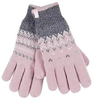 HEAT HOLDERS - Damen Winter Fleece Strick Elegant Norwegermuster Handschuhe (S/M, Coral (Trondheim))