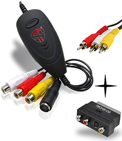 TechSide Video Grabber 2025 - VHS digitalisieren (USB 2.0) mit Setup-Assistent, inkl. SCART + RCA, für Videorecorder VHS/Hi8, Windows 11/10, wandelt Kassetten in MP4