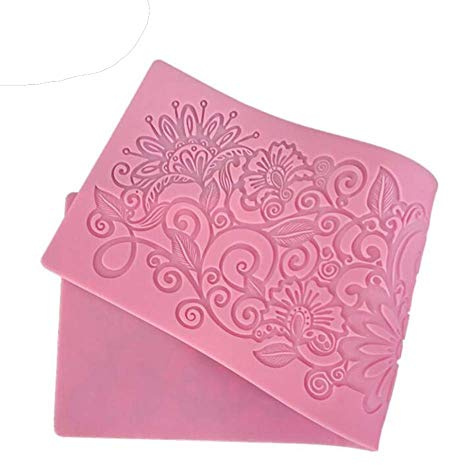 Venus valink Flor Texturizador Encaje Molde Silicona, Pastel Tapete Molde, Boda Fondant Decoración de Tartas Herramientas Fuente Horno Cupcake Pasta Goma Chocolate, Borde Relieve Almohadilla - C