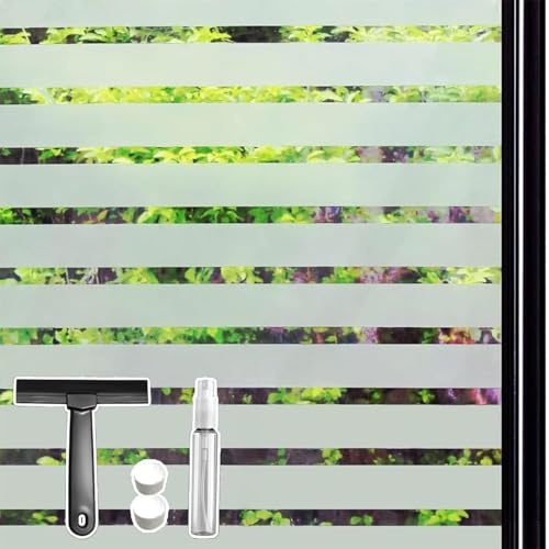 Qualsen Fensterfolie Blickdicht, Streifen Sichtschutzfolie Fenster Milchglasfolie Statische Haftung, Anti-UV Dekorativ ideal für Büro, Schlafzimmer, Küche, Haus (Breite Streifen, 60 x 300 cm)