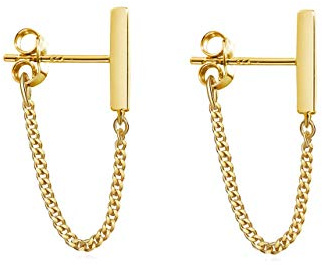Reffeer 925 Sterling Silver Stud Earrings Chain for Women Teen Bar Earrings