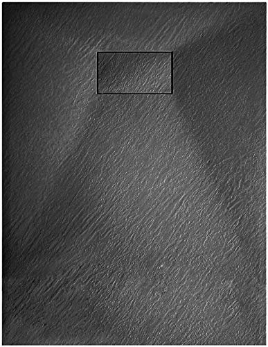 Piatto Doccia Spessore 2.6 Cm In Resina Effetto Pietra Stone Ardesia Filopavimento Antiscivolo Indistruttibile Riducibile Arredo Bagno Con Griglia Di Copertura Colore Nero (80 x 120 cm)
