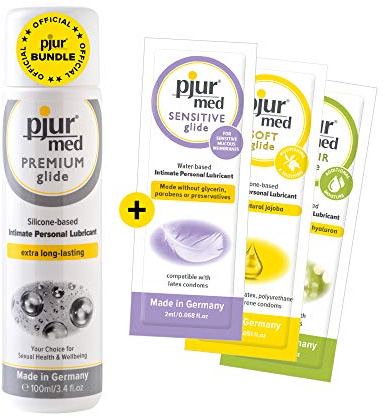 pjur med PREMIUM glide - Vorteilspack inkl. 3 x Gleitmittelproben - medizinisches Gleitgel auf Silikonbasis - für hochsensible Haut (100ml)