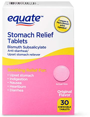 Equate - Stomach Relief, Pink Bismuth Subsalicylate, 30 Chewable Tablets (2)