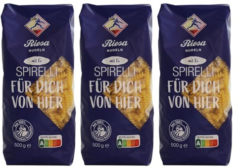 3er Pack Riesa Eiernudeln Spirelli (3 x 500 g) Teigwaren, Spiralen, Riesa Nudeln, Pasta