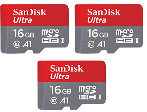 SanDisk Ultra 16GB microSDHC-Speicherkarte + Speicherzonen-App mit A1-App-Leistung von bis zu 98 MB / s, UHS-I, Klasse 10, U1 (3er-Pack)