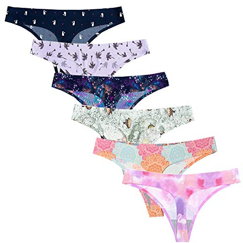 Nightease dam string tangas sömlös issilke mjuka underkläder 6-pack, Stil4, S