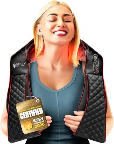 Essy Massaggiatore Cervicale Collo e Spalle Massaggiatore Schiena e Collo Massaggio Cervicale Riscaldante Massaggiatore Shiatsu con Riscaldamento Elettrico