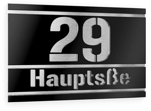 Graviers Design targhetta numero civico a due righe da esterno – 160x110 mm, nero, acciaio inox V2A (AISI 304), personalizzabile
