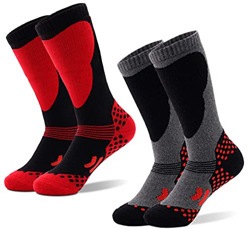 Tofern 2 Paires de Chuassettes de Ski pour Enfant Garçon Épaisses Respirant Douces sur les jambes Garçons et filles Ski Snowboard
