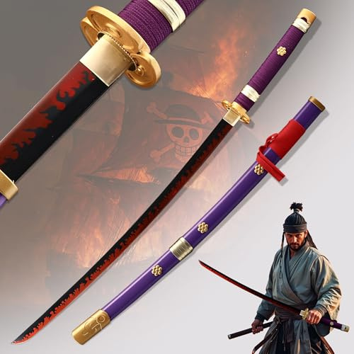 One Piece Katana Replik Scheide – Stahlversion | Stahlklinge, Metall-Tsuba, Holzgriff | Sammlerstück & Wanddeko für One Piece Fans & Anime-Sammler