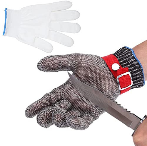 Fitting store Upgraded Cut Resistant Gloves Safety Cut Proof Stab Resistant 316L Stainless Steel Metal Mesh Butcher Glove High Performance Level 5 Protection, L