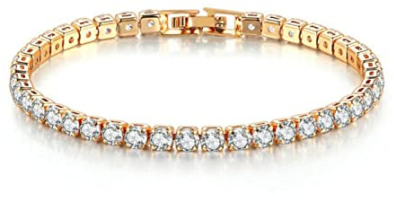 JrenBox 4mm Zirkonia Armband Diamant Tennis Armband Hip Hop Kette 17cm/19cm Schmuck Für Frauen Mädchen Und Freundin,14 Karat Gold,19cm