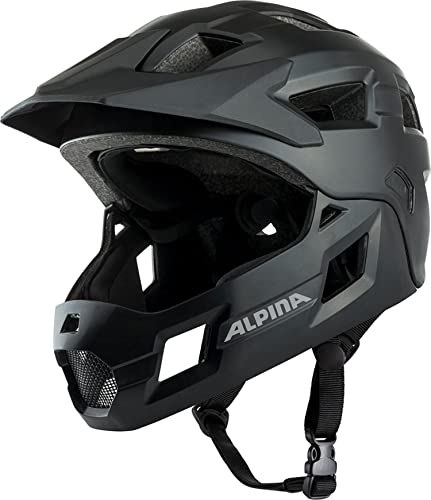 Alpina Rupi - Leichter und Sicherer Fullface-Helm für Kinder und Jugendliche, passend für Mountainbike-Einstieg, Abnehmbarer Kinnbügel, Verstellbare Passform, Optimal Belüftung, Black matt, 50-55 cm
