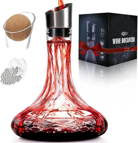 Wine Decanter Built-in Aerator Pourer, 1500ml /50oz Wine Carafe with Aerator,Cleaning Beads and Cork Ball,100% Lead-free Crystal Glass Red Wine Aerator, Wine Gift for Men, Wine Accessories