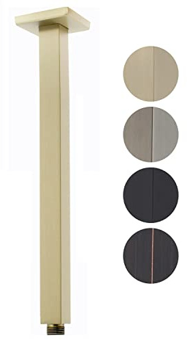 Drettyer Braccio doccia a soffitto con flangia, 50,8 cm, prolunga diritta quadrata di ricambio, braccio doccia lungo per soffione fisso a pioggia o soffitto alto, oro spazzolato