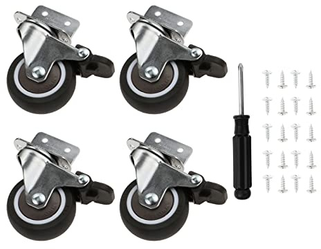 4 Stück Möbelrollen mit Bremsen 50mm L-förmig Schwerlast für Schrank | 50mm Bremsrollen Set, 4 Stück mit Bremse, hohe Tragkraft, für Blumenständer Krippen Möbel Tisch Strandkorb