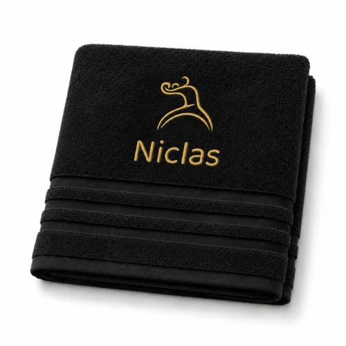 Pet-Jos Personalisiertes Handtuch mit Namen Schön gestickter Sport Name Handbadetuch 100% Baumwollhandtuch Sportliche Motive Personalized Custom Towel with Name (140 x 70 cm, Box)
