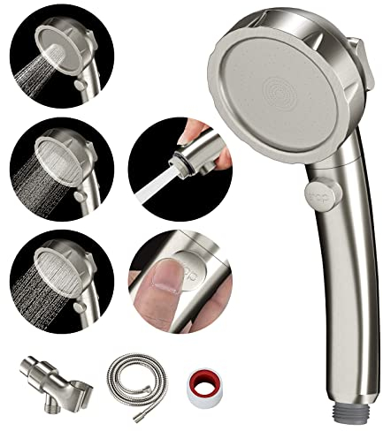 MIAOHUI Moderne Handbrause mit Ein-Aus-Schalter, Hochdruck-Duschkopf mit Handheld, 3 Sprüheinstellungen, abnehmbarer Duschkopf mit Schlauch, winkelverstellbare Duschhalterung (gebürstetes Nickel)