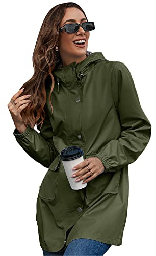 SotRong Womens Waterproof Winter Coats Ladies Long Raincoats With Hoods Warm Jacket Windproof Softshell Trench Coat Running Cycling Camping Hiking Walking Travelling Jacket Army Green L