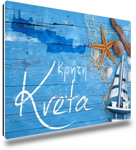 TRIOSK Kühlschrankmagnete Griechenland Magnet Insel Kreta Spruch Souvenir Geschenk Mediterran Greece Crete für Reiselustige Frauen Männer Kühlschrank stark eckig groß 85x55 mm