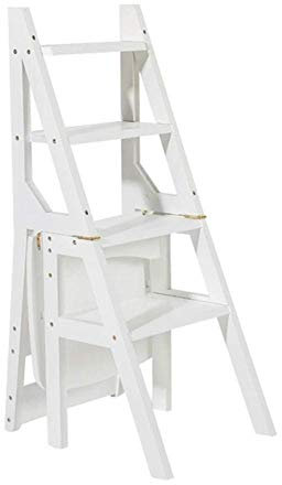 KAZUP Indoor-Kletterhocker, klappbarer Tritthocker, Dual-Use-Bambus-Treppenstuhl, Multifunktions-Leiterhocker, 4-lagige Kletterleiter/Braun (weiß)
