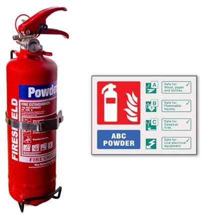 4-In-1 Multi Purpose 1kg Powder Fire Extinguisher with Self Adhesive Powder Sign - FireShield