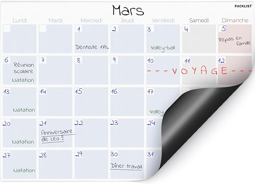 PACKLIST Calendrier Magnétique Mensuel pour Réfrigérateur en Français. Planificateur Mensuel Magnétique Format A4 au Design Coloré - Organisez votre Vie, Travail et Activités Quotidiennes !