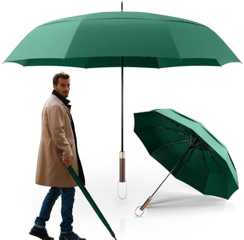 LOGAN & BARNES Stockschirm sturmfest [Ø120 cm] mit hochwertigem Echtholzgriff - XXL Regenschirm für 2 Personen - Regenschirm Groß - Modell CHICAGO