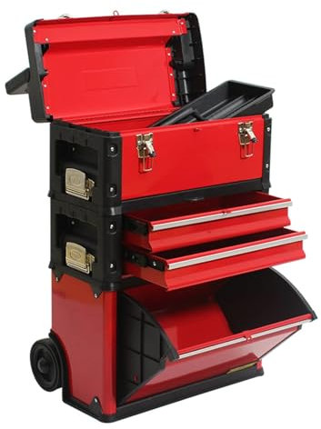 Rolling Modular Stackable Tool Box Storage System, Portable Toolbox with Wheels and Drawers, Mobile Upright Cart for Garage,Repair Shop